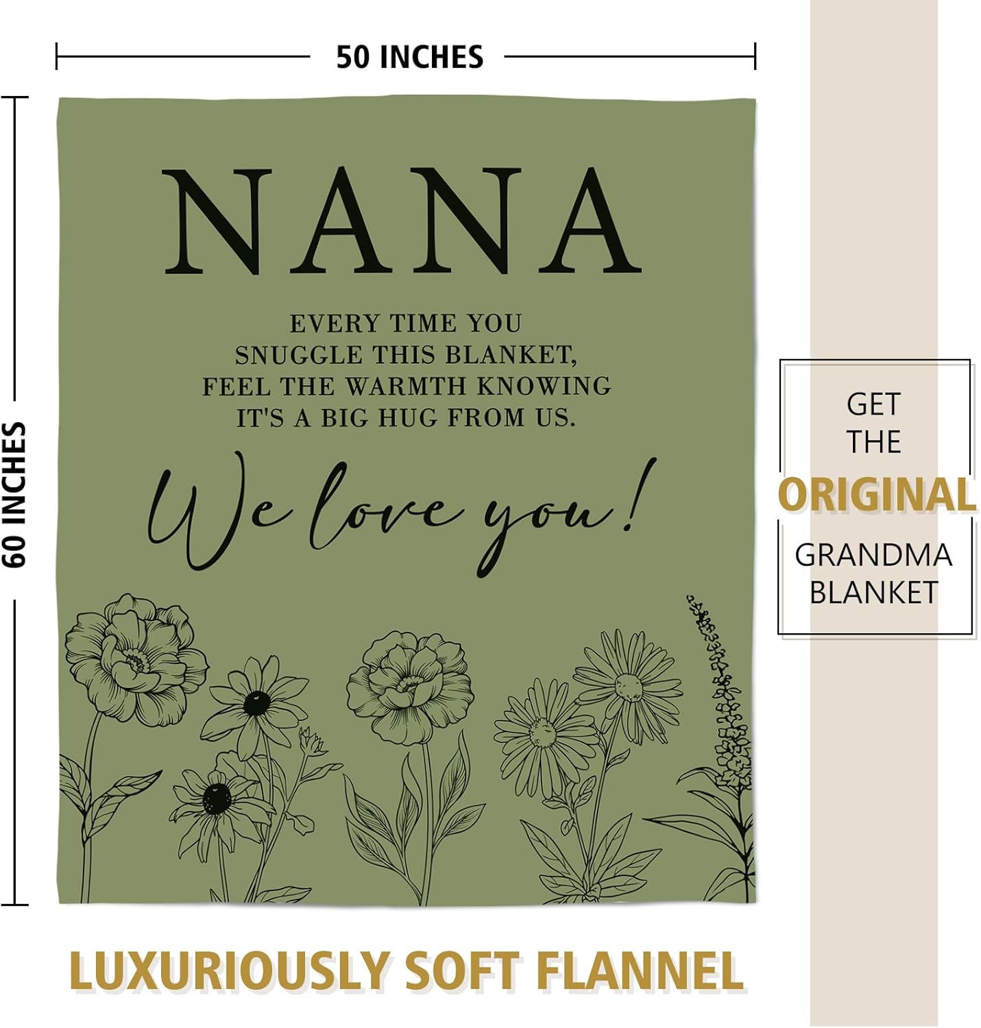 Nana Gifts, Valentines Day Gifts for Nana, Nana Birthday Gift from Grandkids, to My Nana Grandma Soft Throw Blanket 50" x 60", Grass Green - Image 6