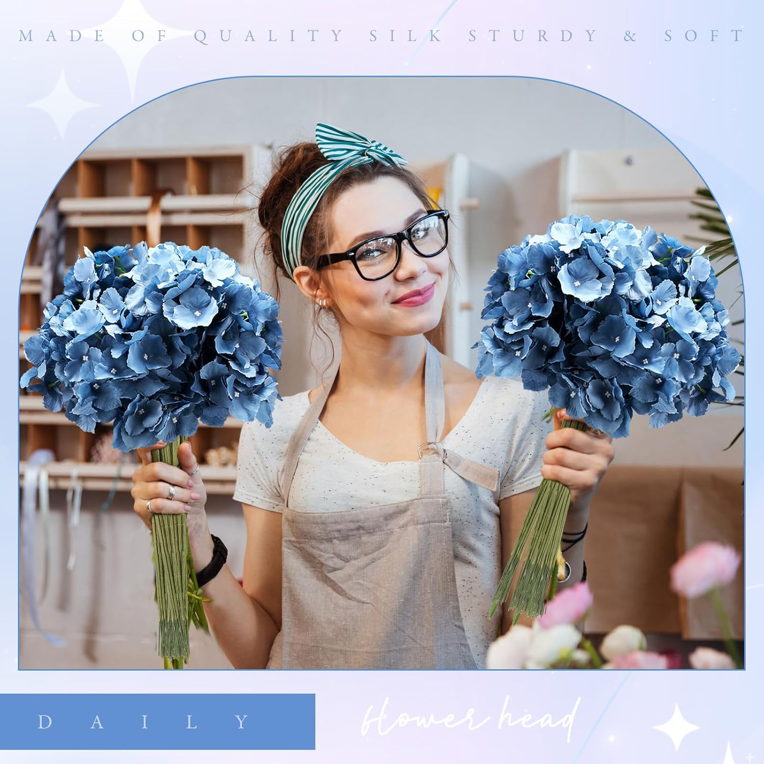 Unittype Silk Hydrangea Artificial Flowers Heads with Stems Faux Hydrangea Flowers for Wedding Centerpieces Bouquets DIY Floral Decorations for Home Indoor(Haze Blue,100 Pieces)