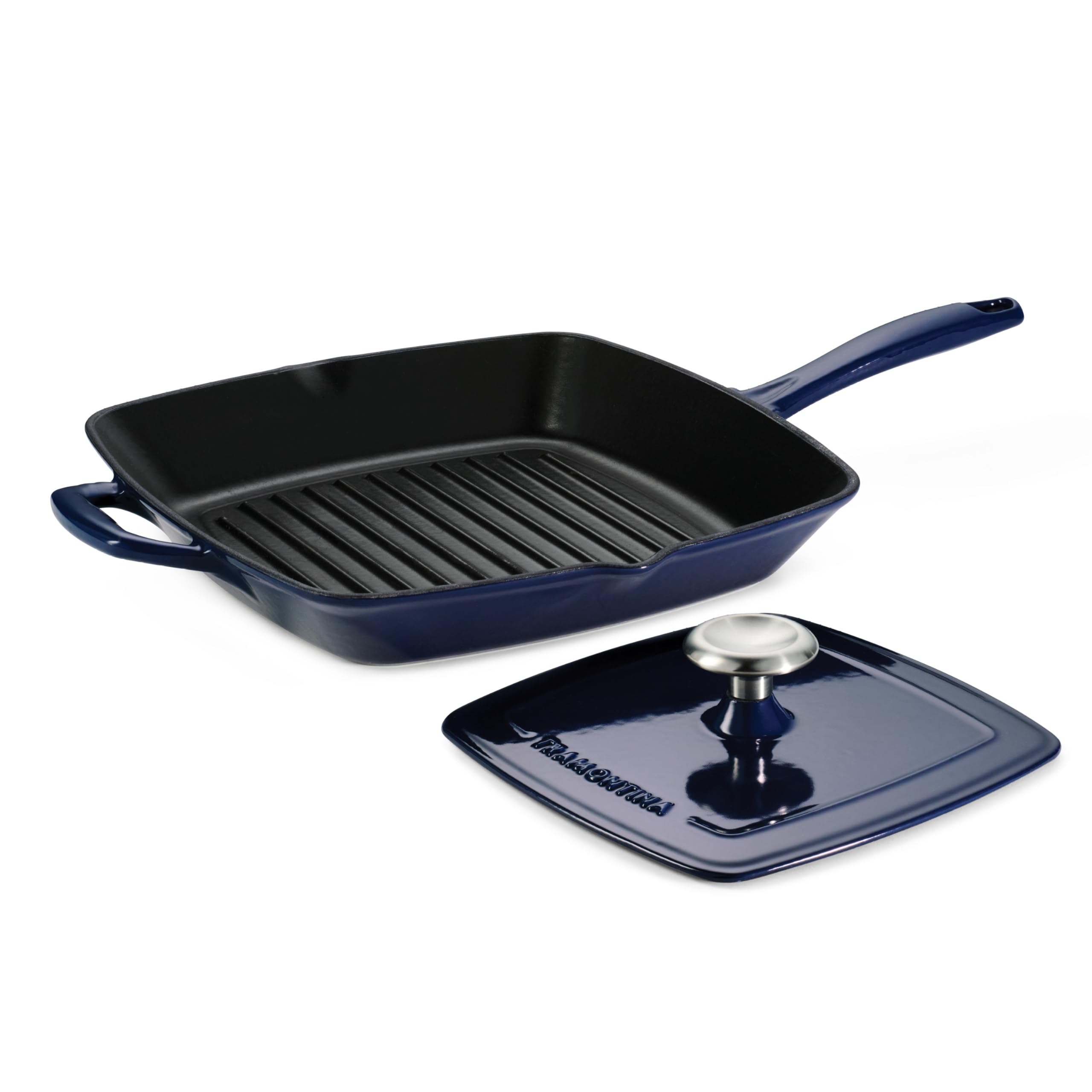 Tramontina Bestow Enameled Cast Iron 11-Inch Grill Pan with Press, Blue