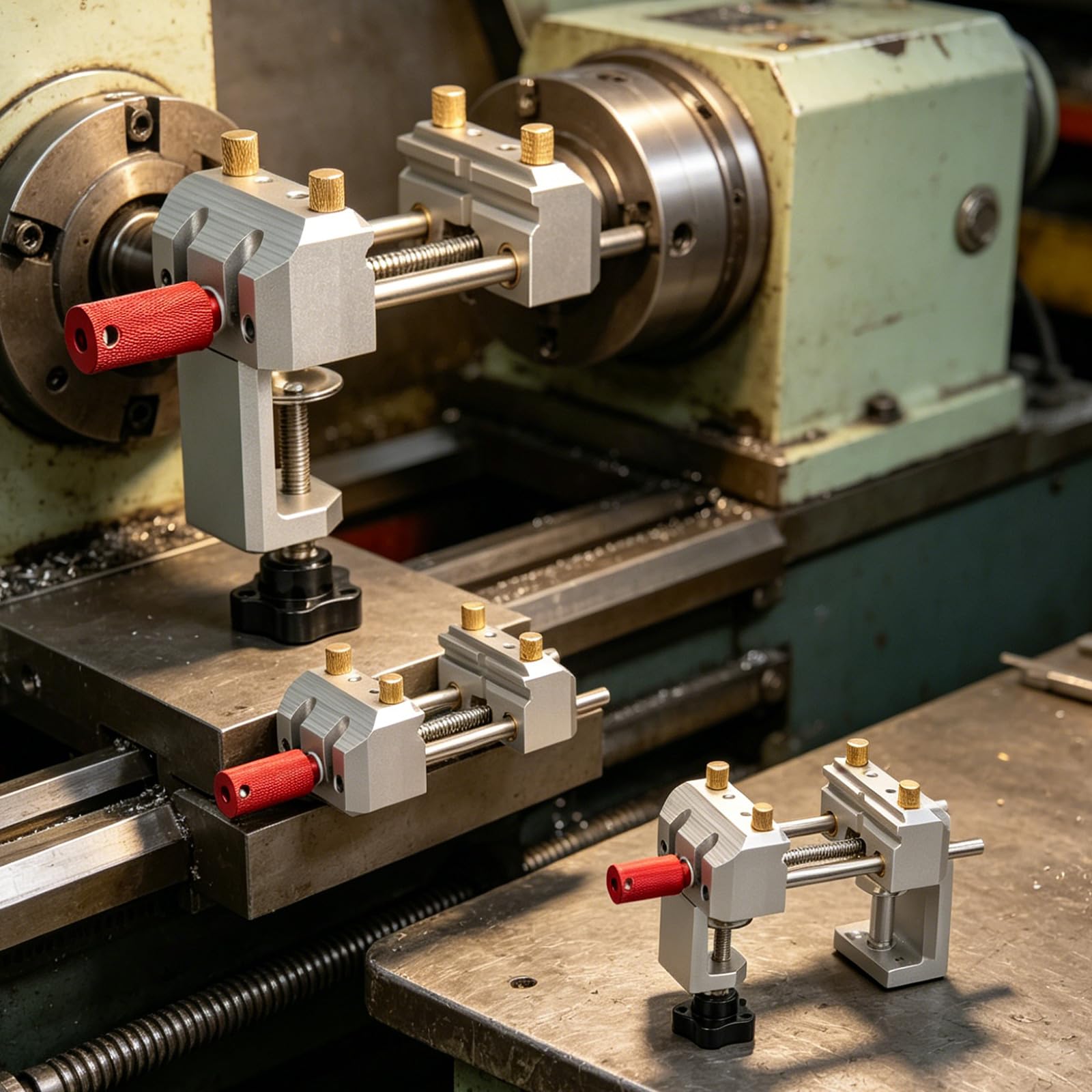 Tornillo de de sujeción de piezas con base de abrazadera, herramienta de trabajo pequeña de metal con giratorio, soporte de guía y configuración compacta para tareas de hobby Abrazadera de