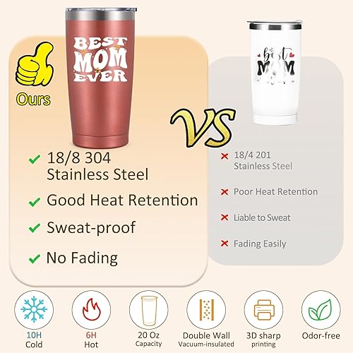 Miniatura 5 de LiqCool Regalo de Navidad y Día de la Madre  Juego de regalo de vaso de 20 onzas para mamá (oro rosa)