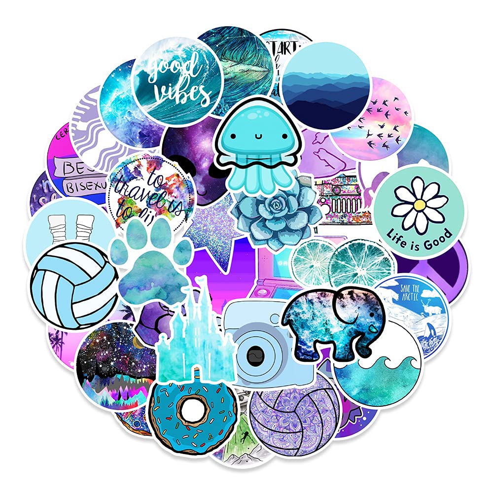 Qaxrocyn Vsco2 Dreamy Blue Purple Vsco Vinyl Stickers, 100 Pcs Waterproof Illustrated Pattern Decals For Laptops, Scrapbooking, Journals, Notebooks, Water Bottles, Suitcases, Phones & Diy Decor