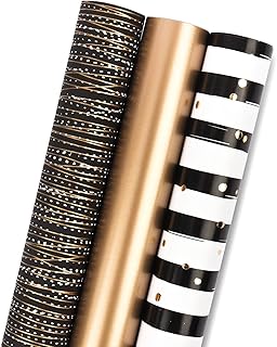 MAYPLUSS Wrapping Paper Roll - Mini Roll - 17 inch X 120 inch Per roll - 3 Different Black Gold Design (42.3 sq.ft.ttl)