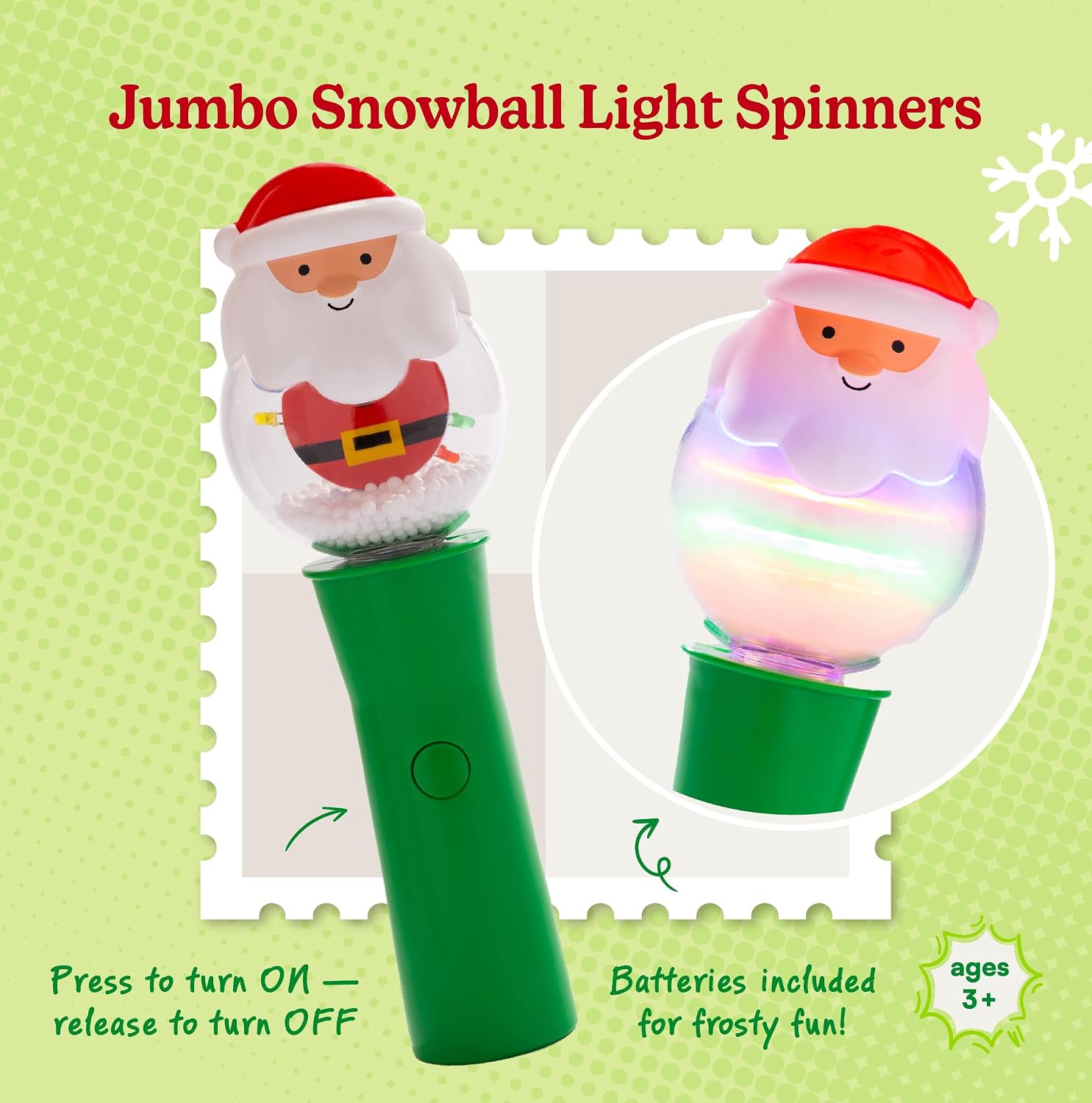Jumbo Snowball Light Up Christmas Spinners LED Spinning Wand Toy, Sensory, Stocking Stuffer, Party Favor for Kids & Adults (Santa) image 2