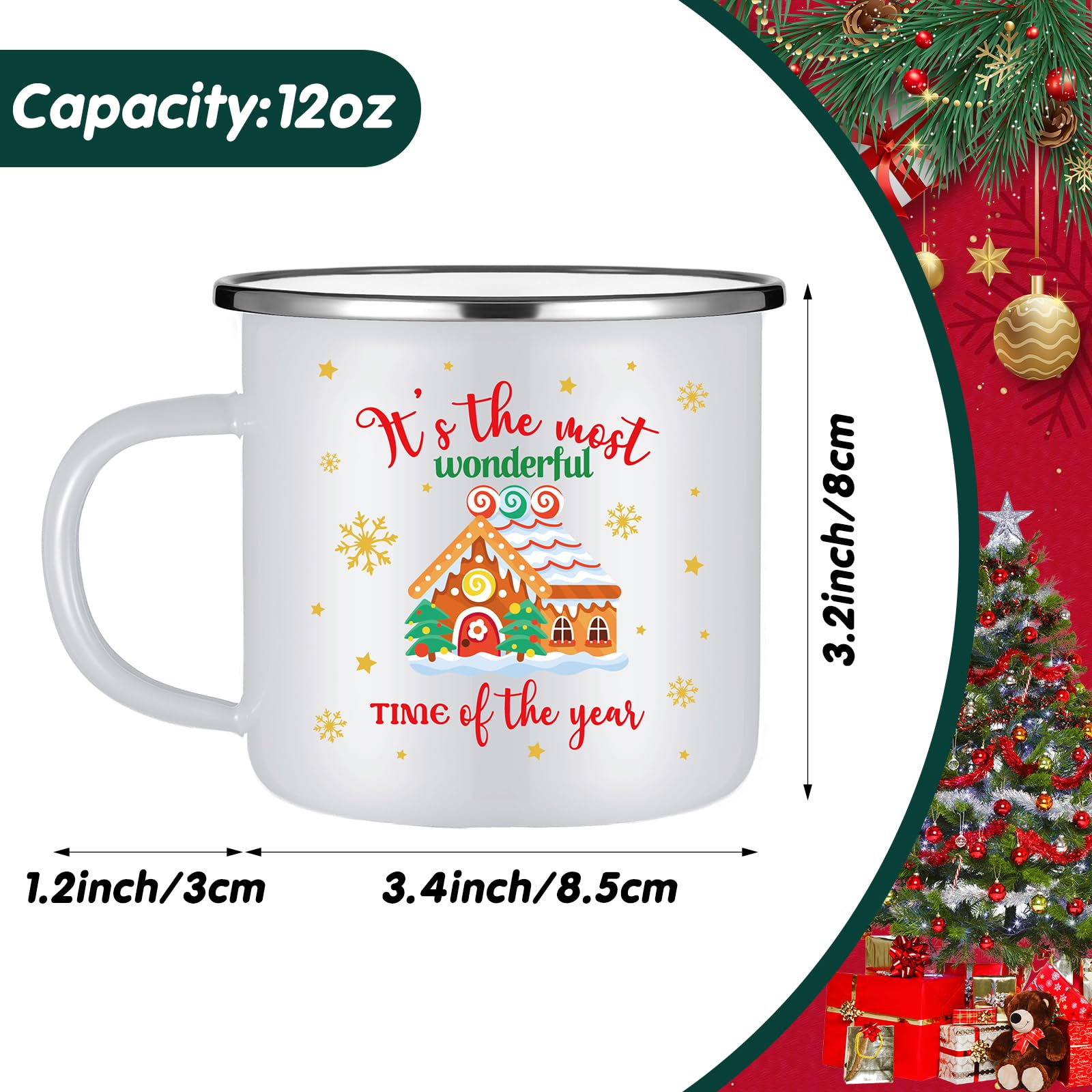 Mifoci 12 Pcs Christmas Coffee Mug 12oz Stackable Enamel Coffee Cups Galvanized Steel Santa Xmas Tree Snowman Holiday Chocolate Cocoa Cups Winter Kitchen Decorations Xmas Cups Gift(Stylish)