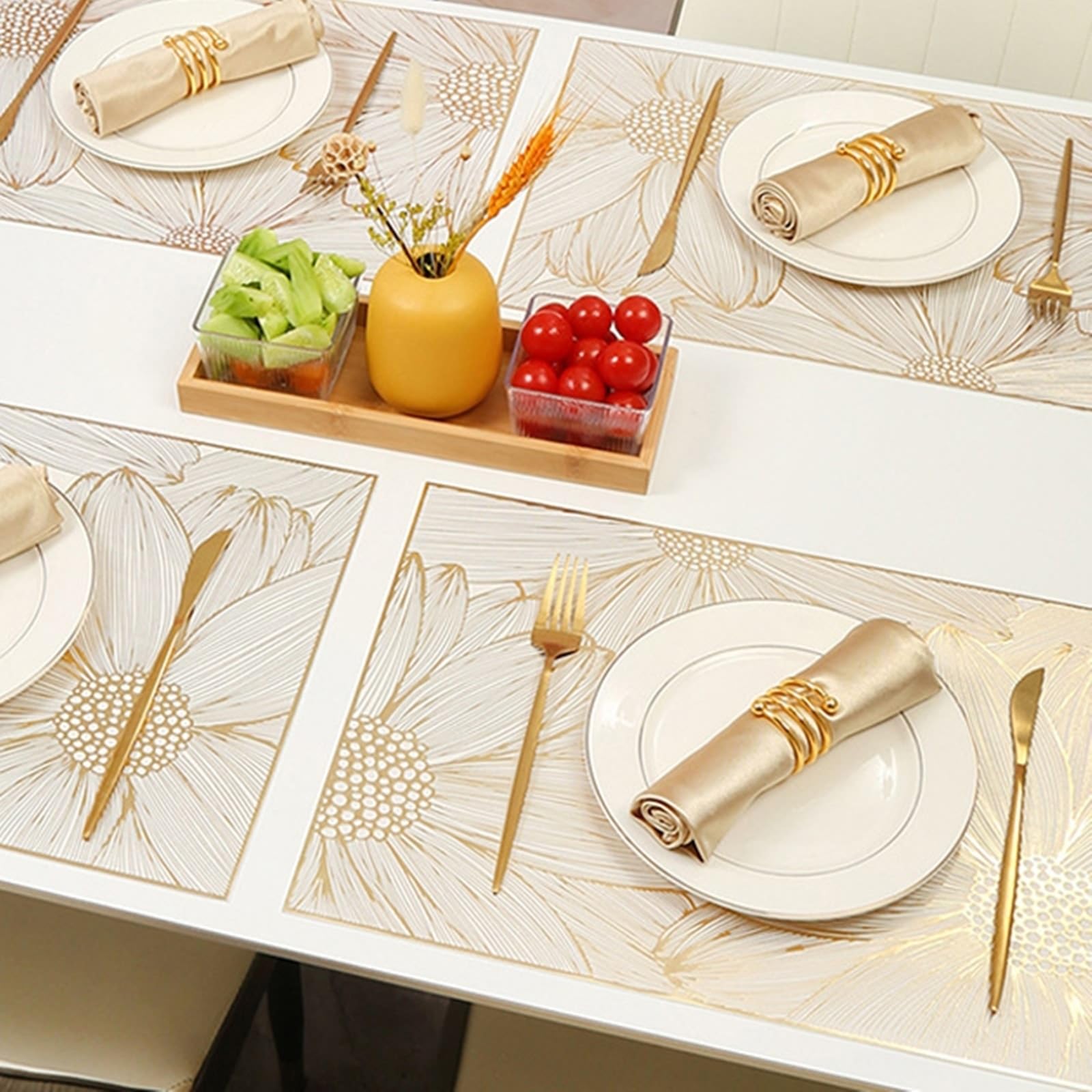 Placemat Juego de 10 salvamanteles dorados con estructura floral 30 x 45 cm para cocina y comedor