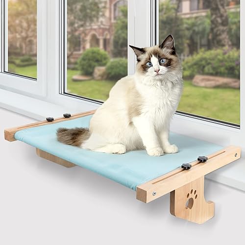 Percha para ventana de gato, marco de madera resistente para gatos grandes, cama ajustable duradera y estable para gatos que proporciona una toma de
