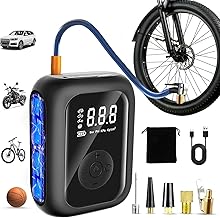 Compressore Aria Portatile,150PSI Pompa Elettrica per Bicicletta, Mini Compressore Bici con Schermo LED Digitale e Illuminazione LED,Gonfiatore Elettrico Portatile per Bici, Auto e Moto