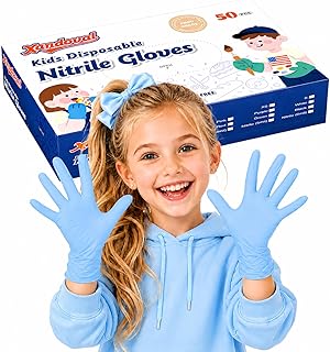 Kids Disposable Gloves, 5-Mil Safe Blue Nitrile, XS, 50Ct | Ages 3-8, Powder & Latex Free, Hand Protection, Durable Snug Fit, Skin Friendly, Touchscreen Support - Crafts & Painting
