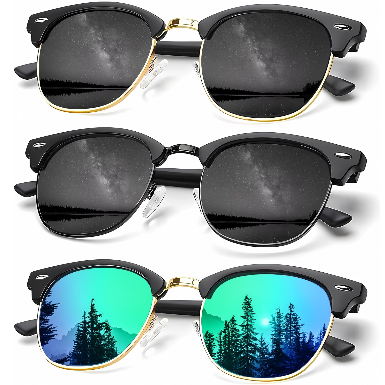 KALIYADI Sunglasses Men Polarized Sunglasses for Men Women Unisex Semi-Rimless Frame Retro Driving Sun Glasses UV Blocking