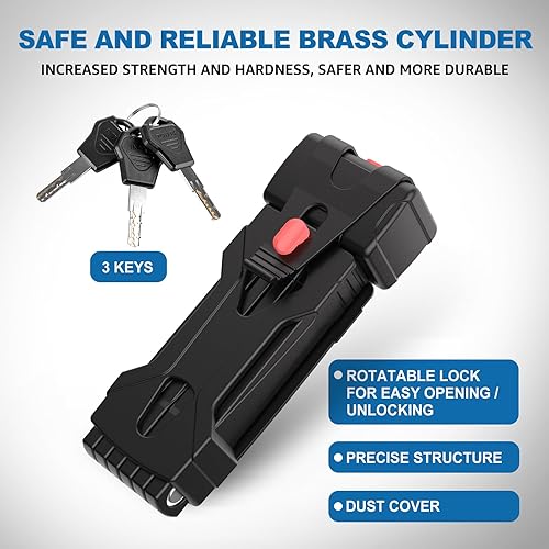Miniatura 6 de Cerradura plegable compacta para bicicleta, cerradura de bicicleta resistente con 3 llaves y soporte, cerraduras de cadena plegables ligeras para