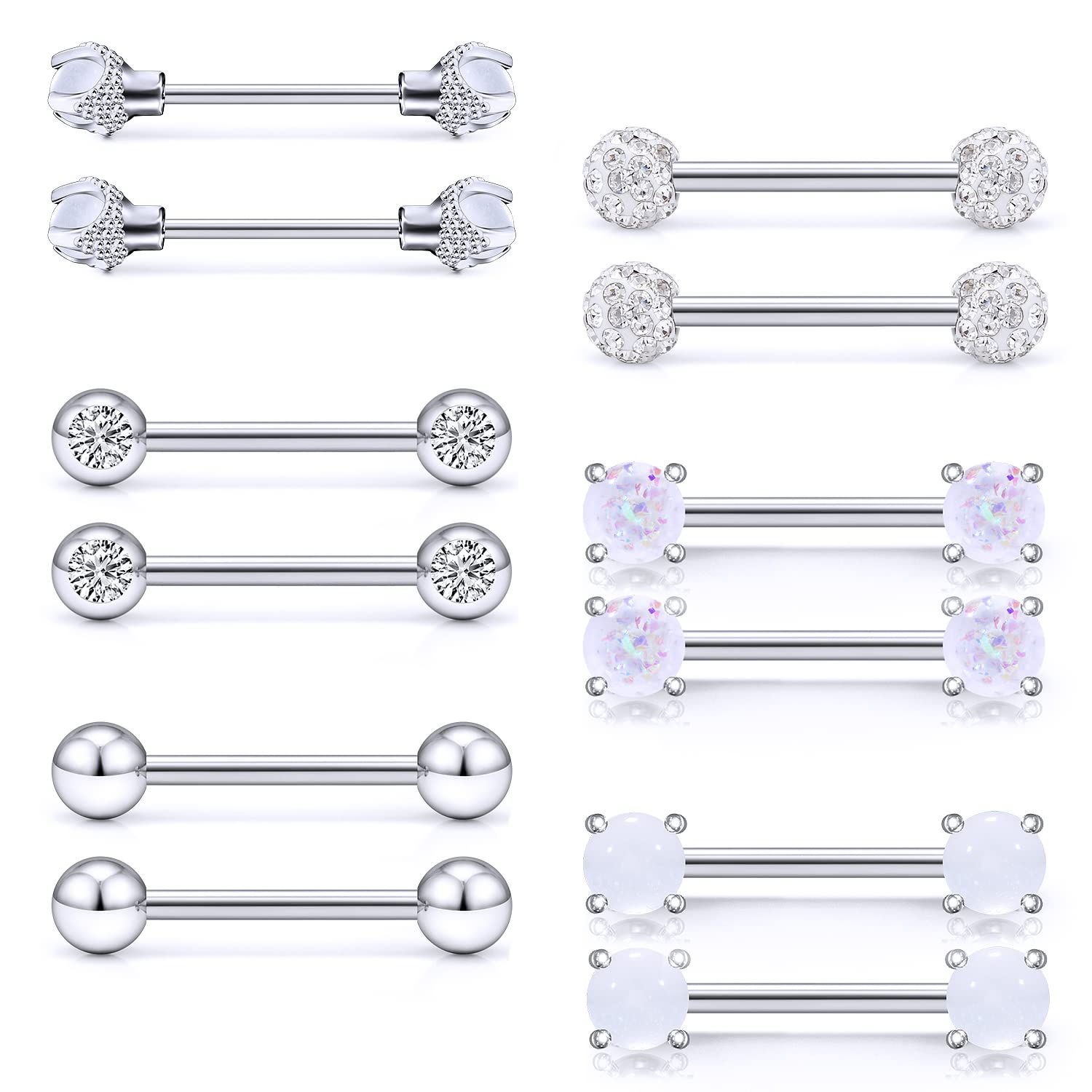 16G Nipple Piercing Jewelry - Surgical Steel Cubic Zirconia Dragon Claw Straight Barbell Nipple Rings in Silver & Rose Gold-image-29