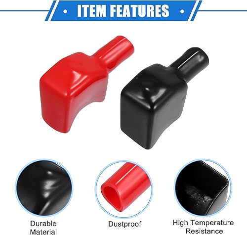 Miniatura 4 de 1 par de cubiertas de aislamiento de terminales de batería, 0.276 in, 0.28 pulgadas, tapa universal para poste de batería de automóvil, motocicleta,