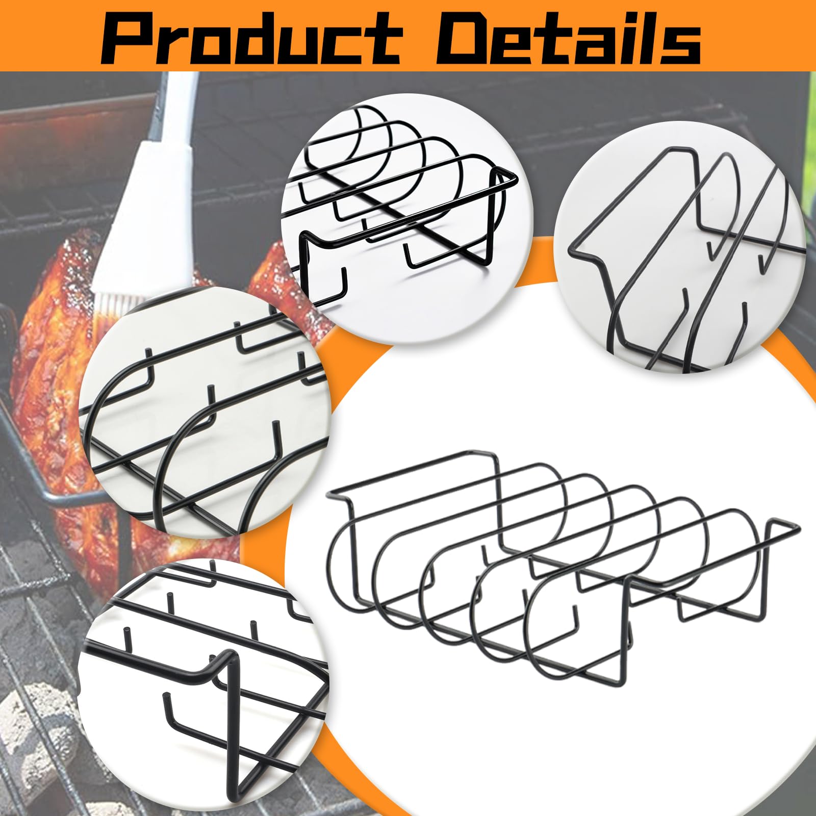 Supporto per Costolette Barbecue, Supporto Bistecche e Costine, Porta Costolette BBQ, per Arrosto Bistecca, per 4 Costolette di Ricambio Croccanti dalla Griglia e dal Forno