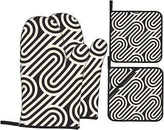 Juego de 4 manoplas de horno con textura curvada, resistentes al calor, aptas para cocina y microondas, color negro