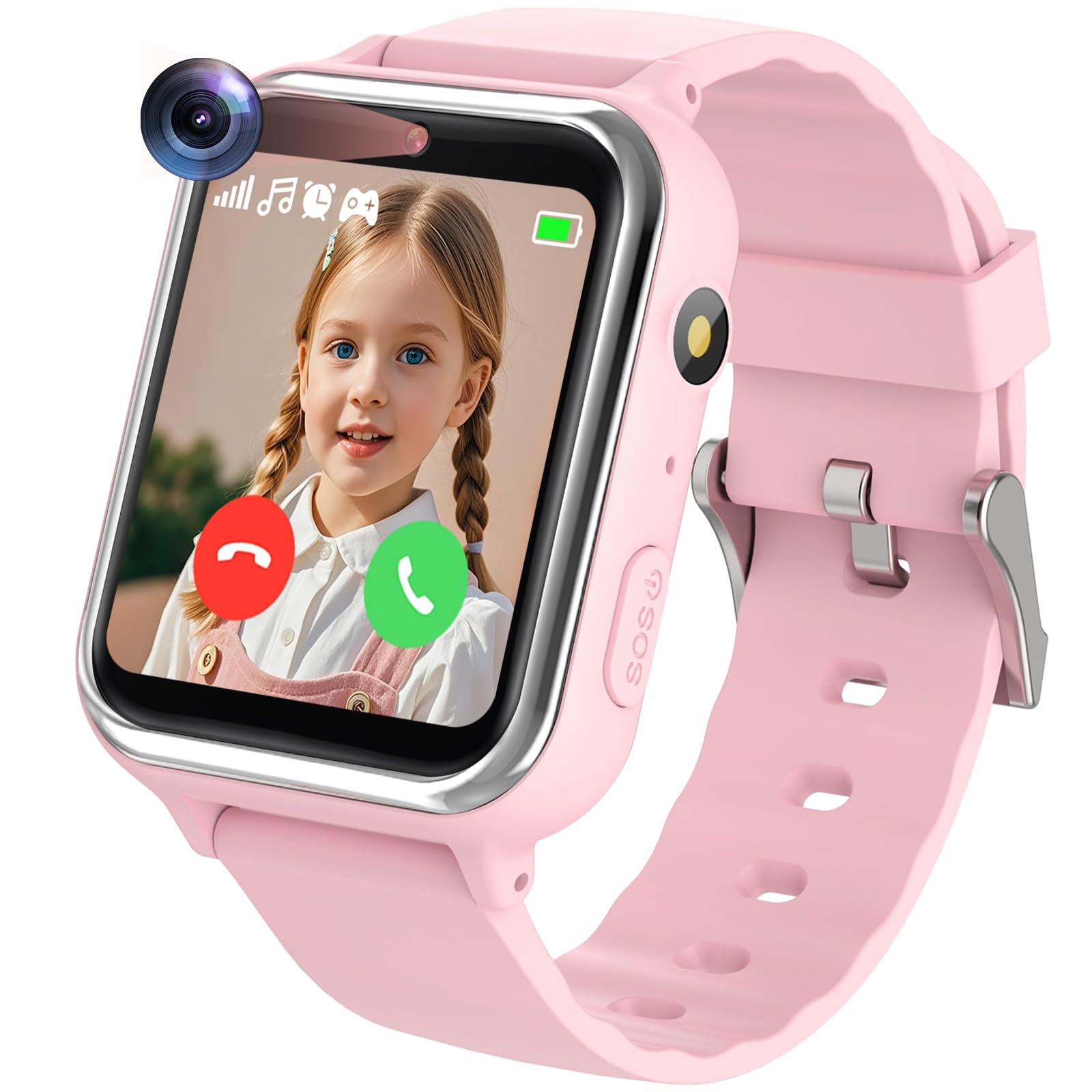 PTHTECHUS Smartwatch Niños, Reloj Inteligente niño con 13 Juego, podómetro, Cámara, Grabación de vídeo, Música, SOS, Linterna, Despertador, Reloj Teléfono para Niños y Niñas 4-12 Años (Rosa)