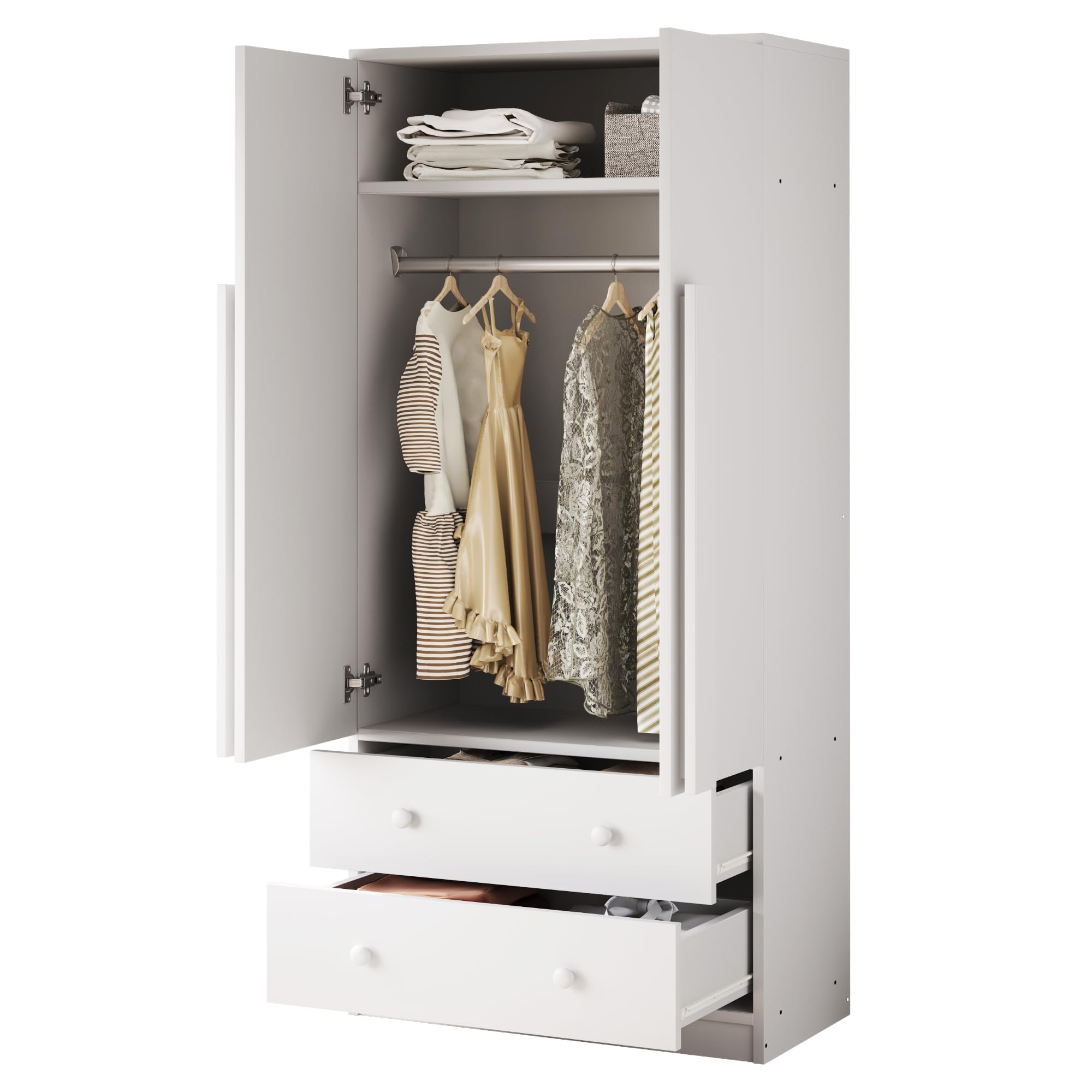 Soweiz Armario, Gran capacidad de almacenamiento con cajones, Duradero y estable, diseño de puertas dobles, con cajones y compartimentos de almacenamiento, 70x40x170 cm (blanco)