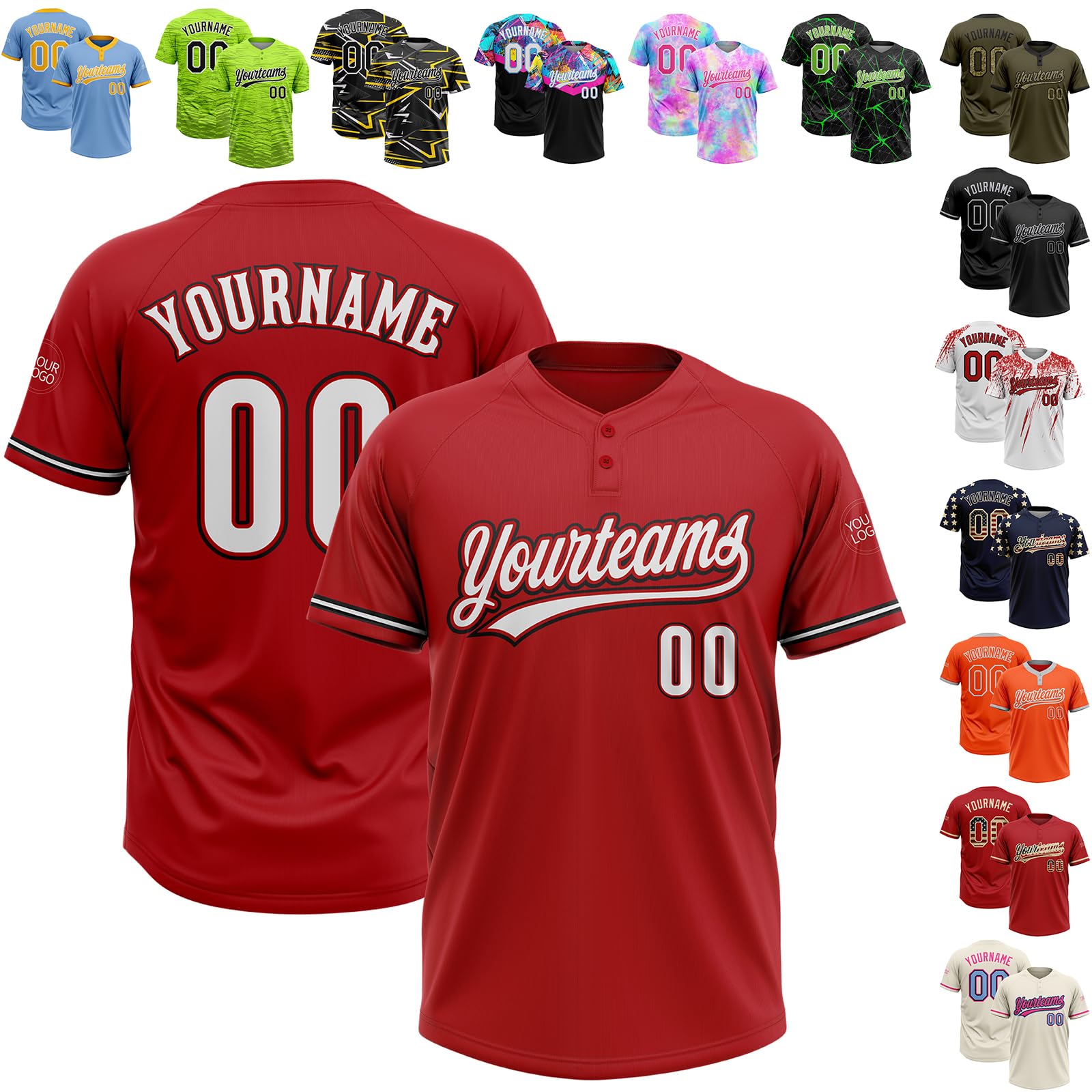 Softball Jerseys Custom Baseball Short Sleeve Active Shirts Two Button Design Personalized Stitched Name and Number