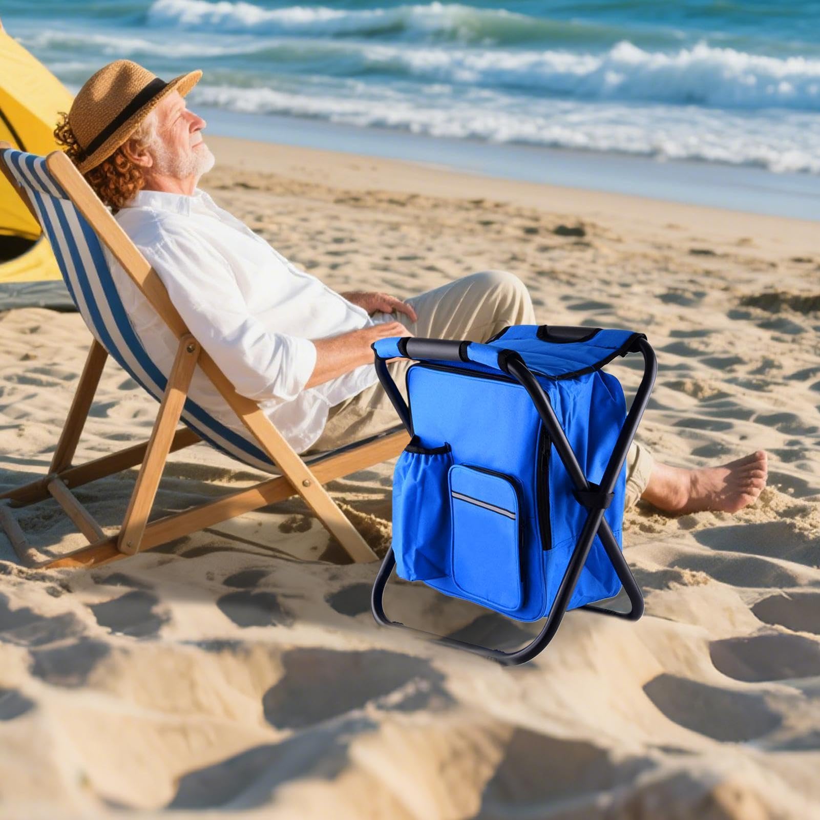 Sgabello Zaino Pieghevole Seduta Da Esterno Con Borsa Termica Isolante | Sedia Da Trekking Con Zaino Per Escursioni Per All'Aperto In Giardino, Campeggio, Spiaggia, Viaggio, Pesca E Balcone