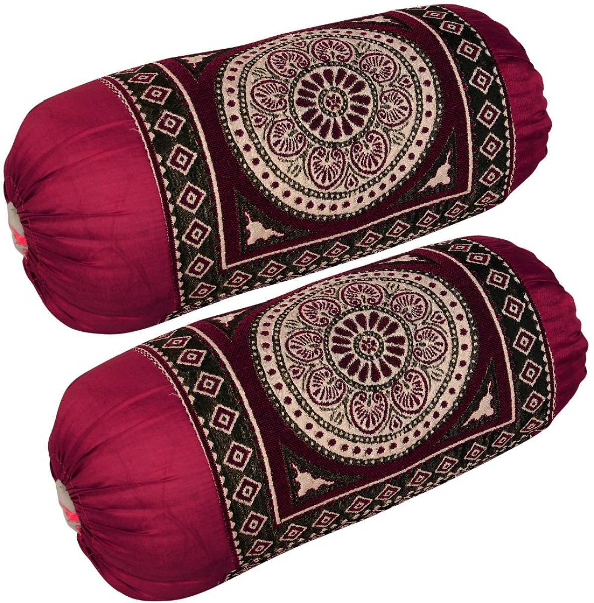 HSR Collection Cotton Bolster Cover, Bolster Pillow Cover Set of 2, Round Pillow Cover Set of 2-32 x 16 inches | Maroon-picture-12