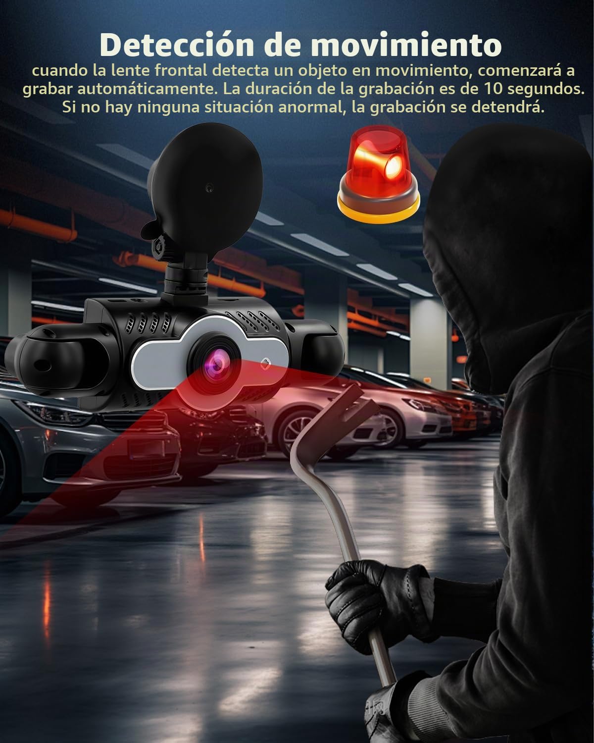 NHOPEEW Cámara de Tablero 3 Pulgadas 360° 1080P 4 Canales para Coche, con detección de Movimiento, visión Nocturna, grabación en Bucle y compensación de exposición