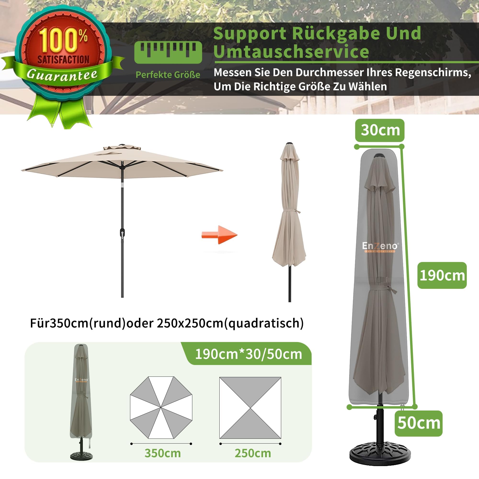 Besuche den Enzeno- Enzeno Schutzhülle für Ø 350cm/200x300cm Sonnenschirme,190x30/50cm Oxford Stoff Abdeckung Sonnenschirme, Abdeckhauben für Gartenschirm mit wasserdichtem Reißverschluss in use