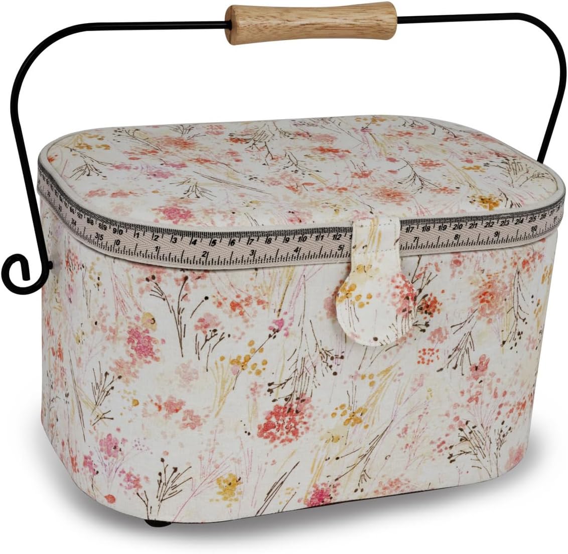 Dritz Large Oval Sewing Basket with Metal Handle, Vintage Floral Watercolor Print