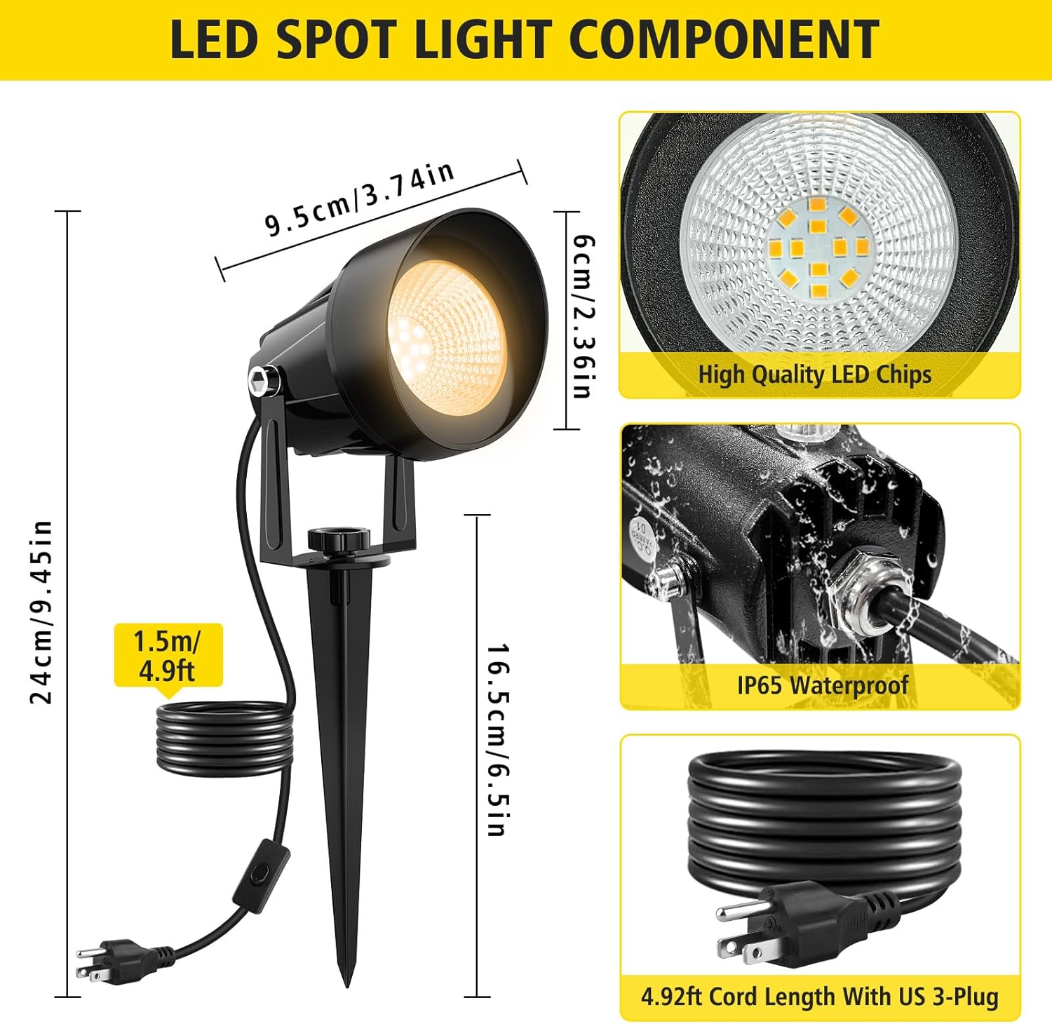 Landscape Spot Lights Outdoor, Dusk to Dawn Outdoor Lighting with IP65 Waterproof, Auto On/Off 3000K Warm White Plug in Spotlight for Yard Tree Wall Pathway Flag Pole House, 4 Pack