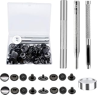 80 Pieces (20 Sets) Heavy Duty Leather Snap Fasteners Kit, 15mm Metal Snap Buttons Kit Press Studs with 4 Install Tools, Rivets and Snaps for Clothing, Jeans, Jackets, Bracelets, Bags-Brass