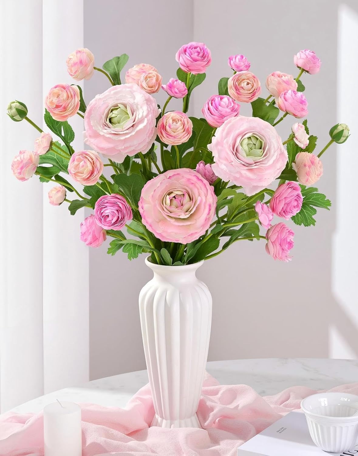Dolicer Real Touch Ranunculus Artificial Flowers, 12Pcs 18 Inch Fake Peonies Artificial Flowers, Faux Flower for Vase Faux Peony Bulk for Home Table Wedding Bridal Bouquet Decor