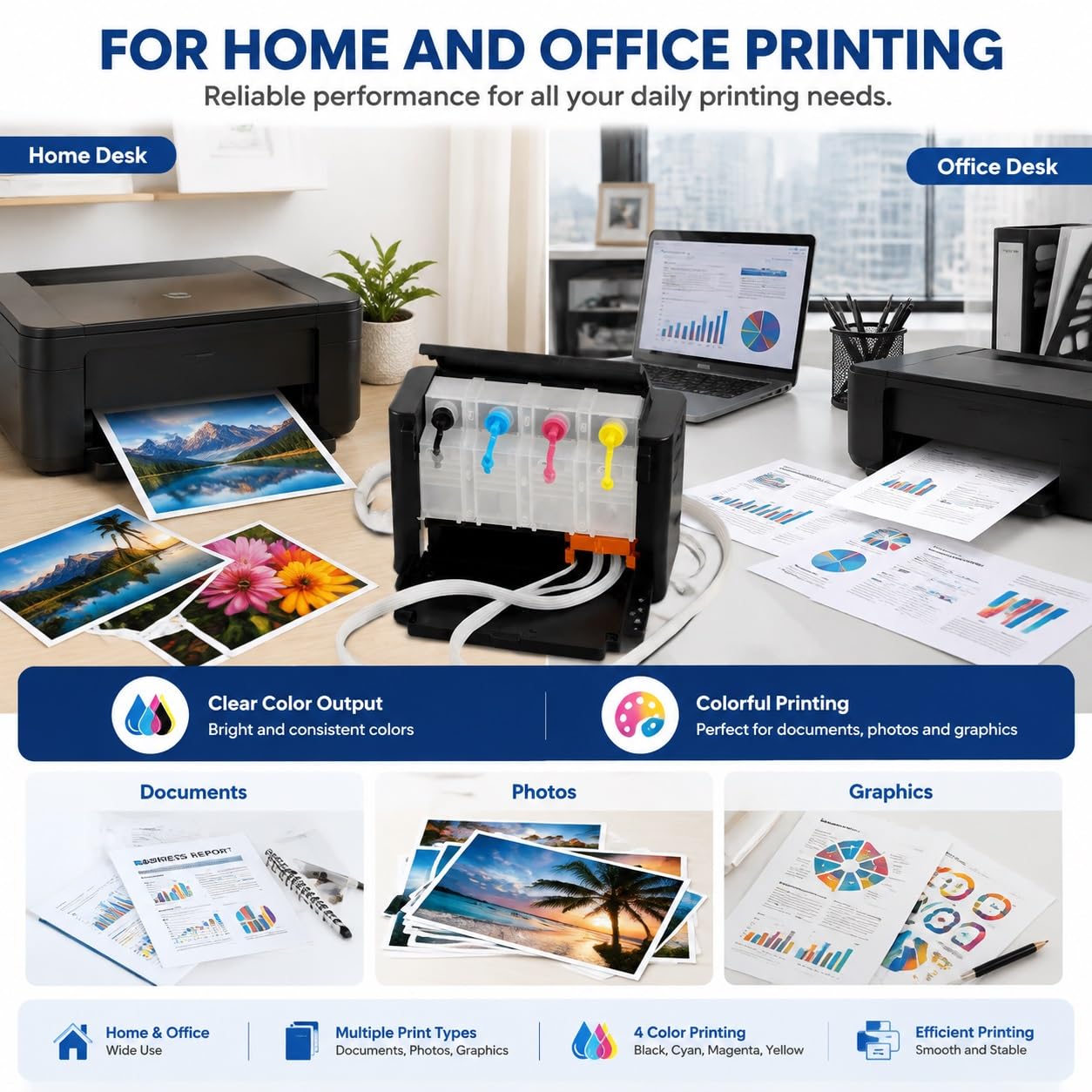 Kit CISS 4 Couleurs Réservoir Encre Compatible Epson/Canon/HP/Brother