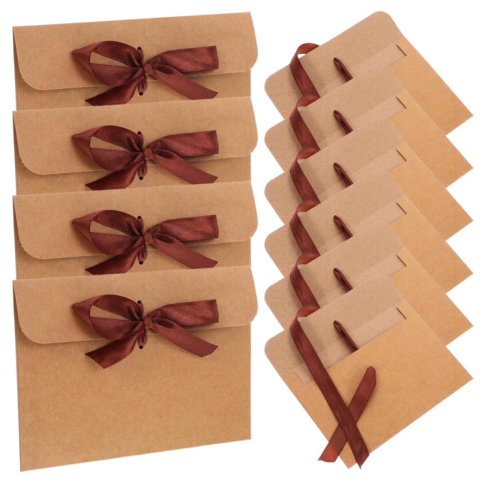 Busta con Nastro 50 Pezzi Carta Kraft Vintage per Lettere | Marrone Caffè, Stile Elegante e Retrò, per Cartoline e Inviti, Uso Semplice e Multifunzione