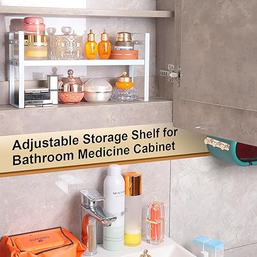 Miniatura 3 de Estante pequeño expandible para botiquín, soporte de almacenamiento de metal de 3.58 pulgadas de ancho con capas ajustables y almohadillas