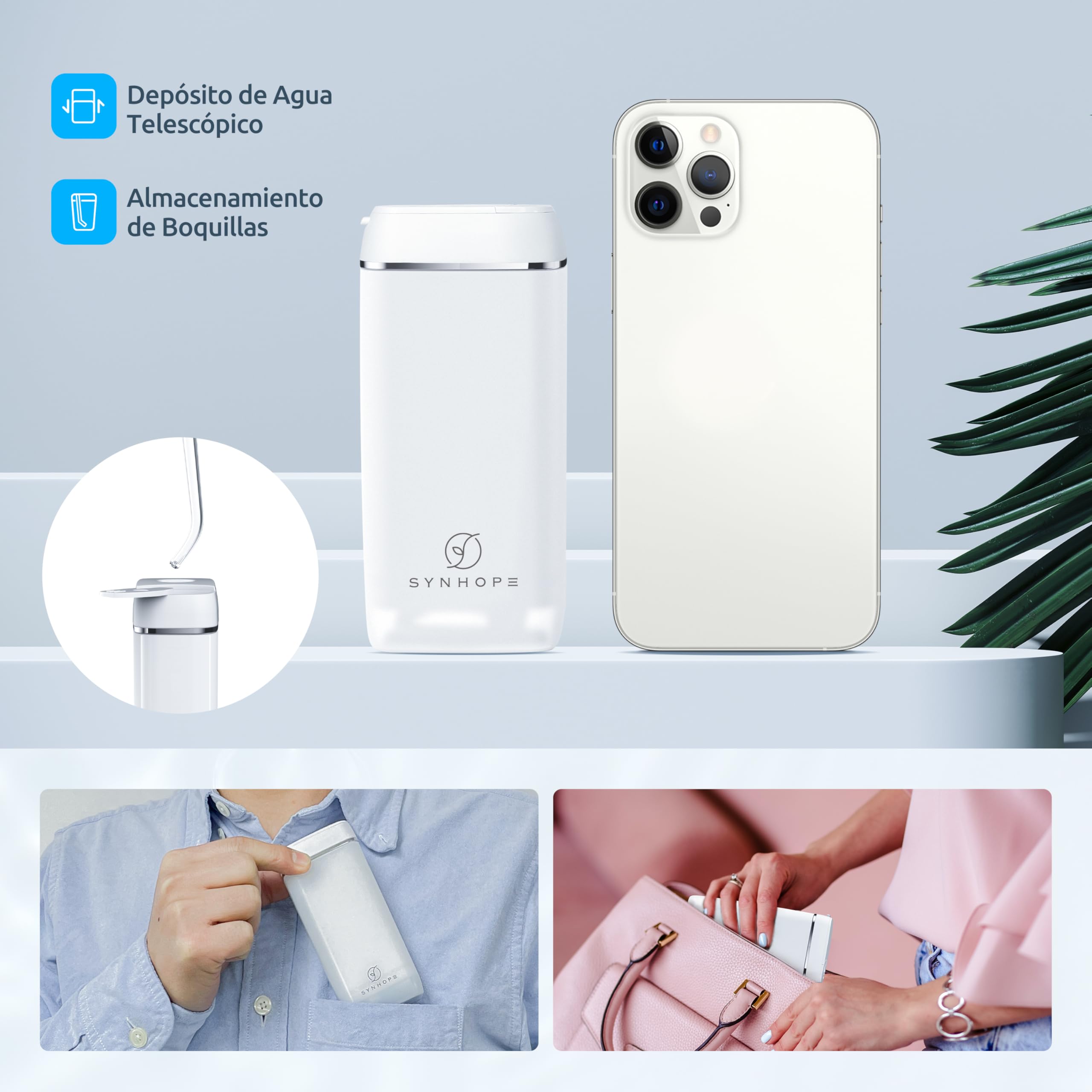 Irrigador Dental Portátil Mini/Irrigador Bucal con Tanque Telescópico, 3 modos y IPX8 impermeable,el hogar y para Viajes y Uso Diario, Fácil de Llevar Flosser de agua Oral Irrigator