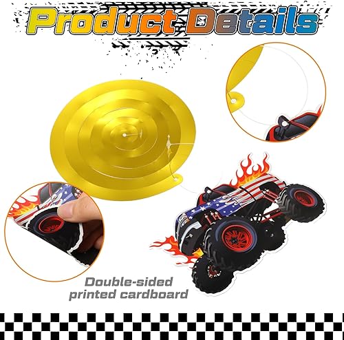 Miniatura 3 de Capoda 54 piezas de camión monstruo colgantes de papel de aluminio remolinos decoración de fiesta de cumpleaños recortes de papel para niños