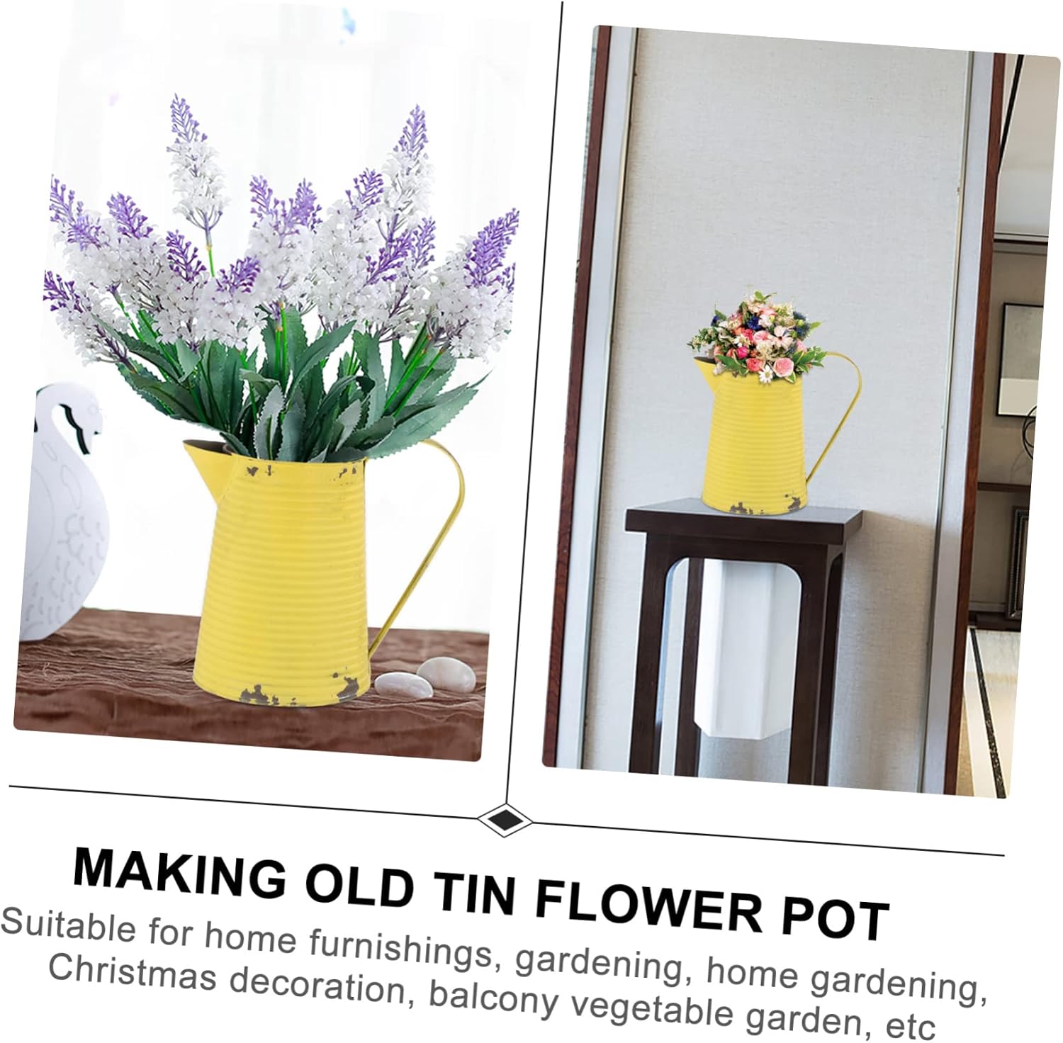 MERRYHAPY Flower Container Iron Pitcher Handle Vintage Style for Home Flower Shop Rustic Decor