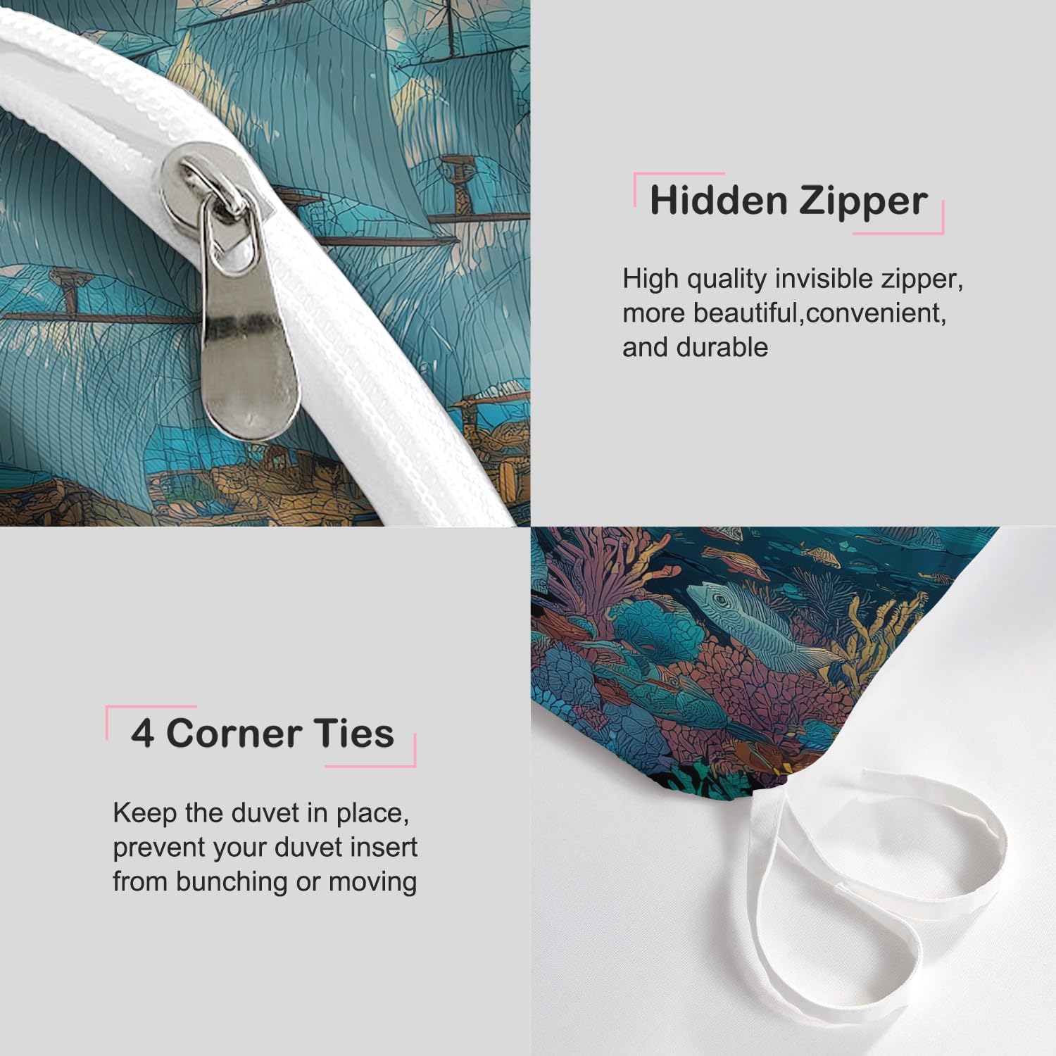 Zestaw pościeli, Anime Blue Zipper, Fantasy Ocean Candle Super Soft And Lovely Microfiber Bedding Bedding 3 Pieces, Duvet Cover 260x240cm And Covers