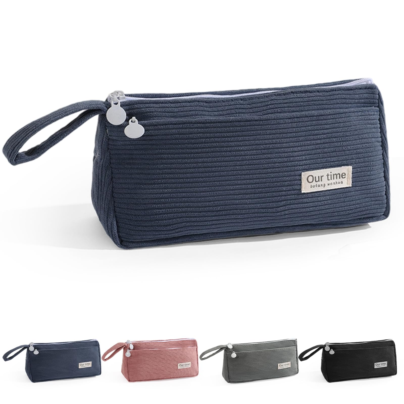 Fiohiros Corduroy Pencil Case for Girls, Big Capacity Macarons 2-Layer Smooth Zipper Pencil Case with Handle for Teen Girls College