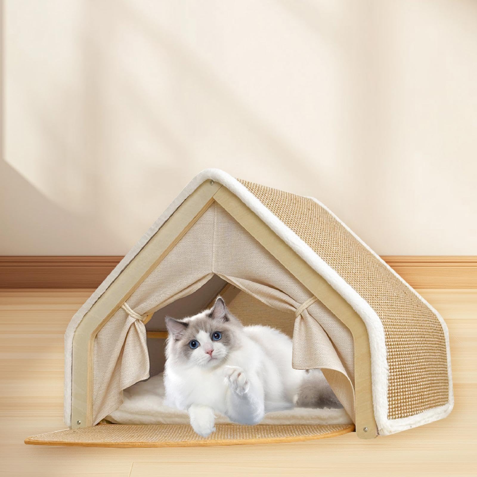 Lit pour Animaux de Compagnie pour Chats avec Planche de Sisal et Structure de Tente, L