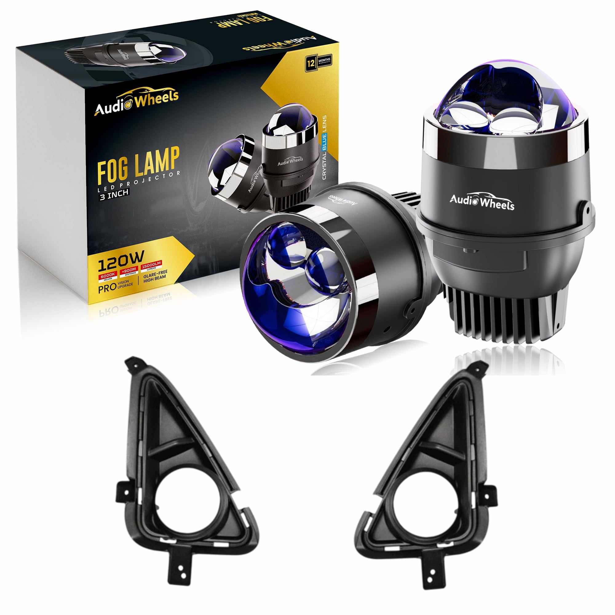 HUDY ピットライト Audio Wheels 3 Inch LED Projector Fog Lamp with Cover, Tri-Color