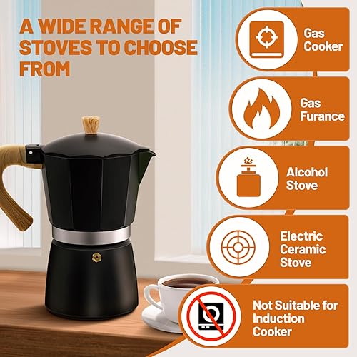 Miniatura 4 de 3 tazas 5.1 fl oz 5 onzas de aluminio Espresso Stovetop Cafetera Percolador Cafetera Italiana Moka Express Classic Cafe Maker para café italiano y