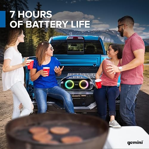 Miniatura 3 de Gemini - Altavoz portátil Bluetooth Boombox con graves profundos, luces LED de fiesta, radio FM, USB, entrada de micrófono y batería de 7 horas,