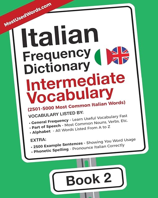 Portada de Italian Frequency Dictionary - Intermediate Vocabulary: 2501-5000 Most Common Italian Words: 2
