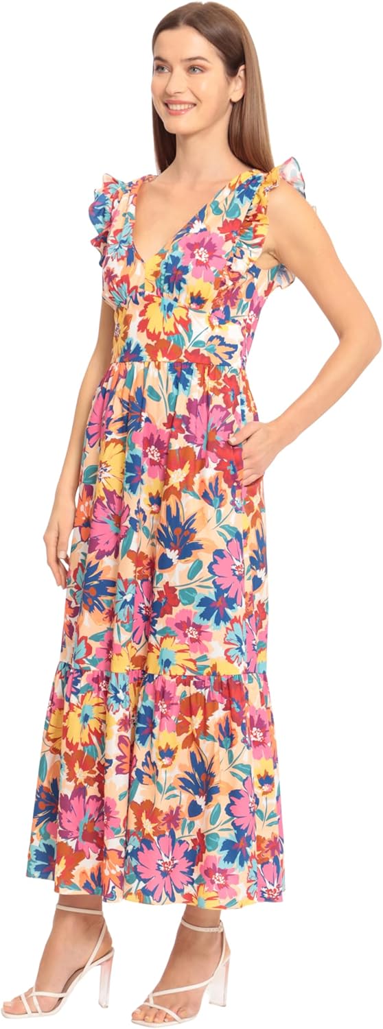 Maggy London Womens Women's Cocktail Dress with V-Neck, Ruffle, Pockets Maxi | Summer Dresses for Women - Image 2