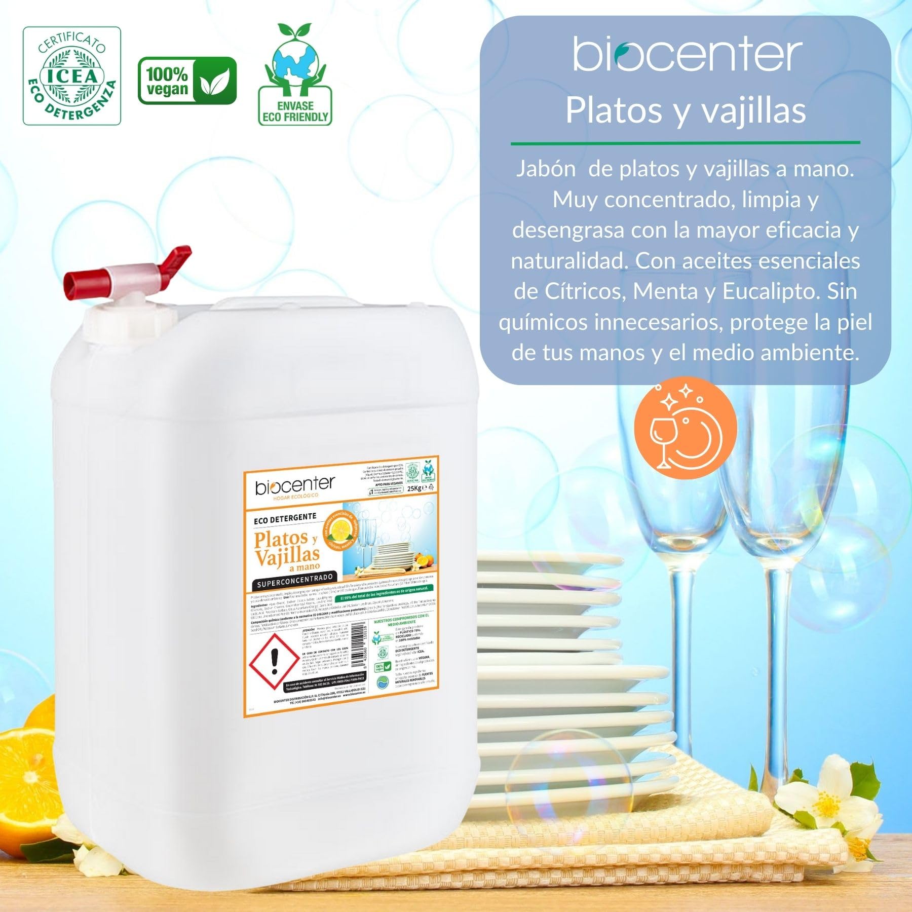 BIOCENTER - Lavavajillas a mano ecológico - formato a granel de 25 Kg con grifo