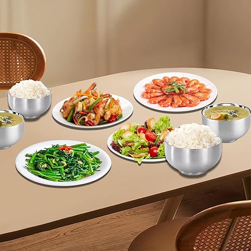 Miniatura 5 de Cuencos de cereales de acero inoxidable duraderos de 17 onzas, cuencos de sopa aislados de doble pared, cuencos de arroz irrompibles, cuenco de