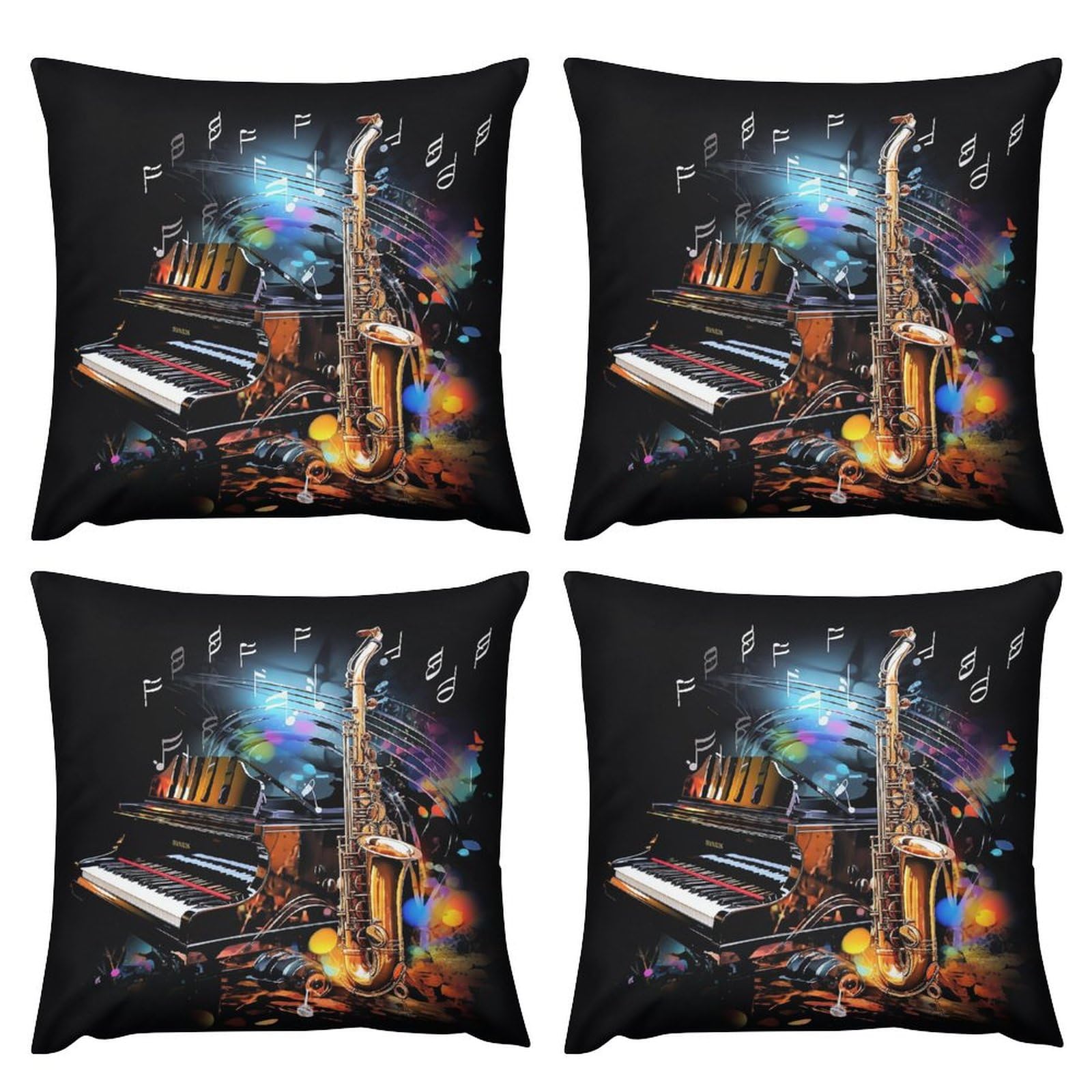 Housses de coussin en peluche saxophone et piano pour déco salon