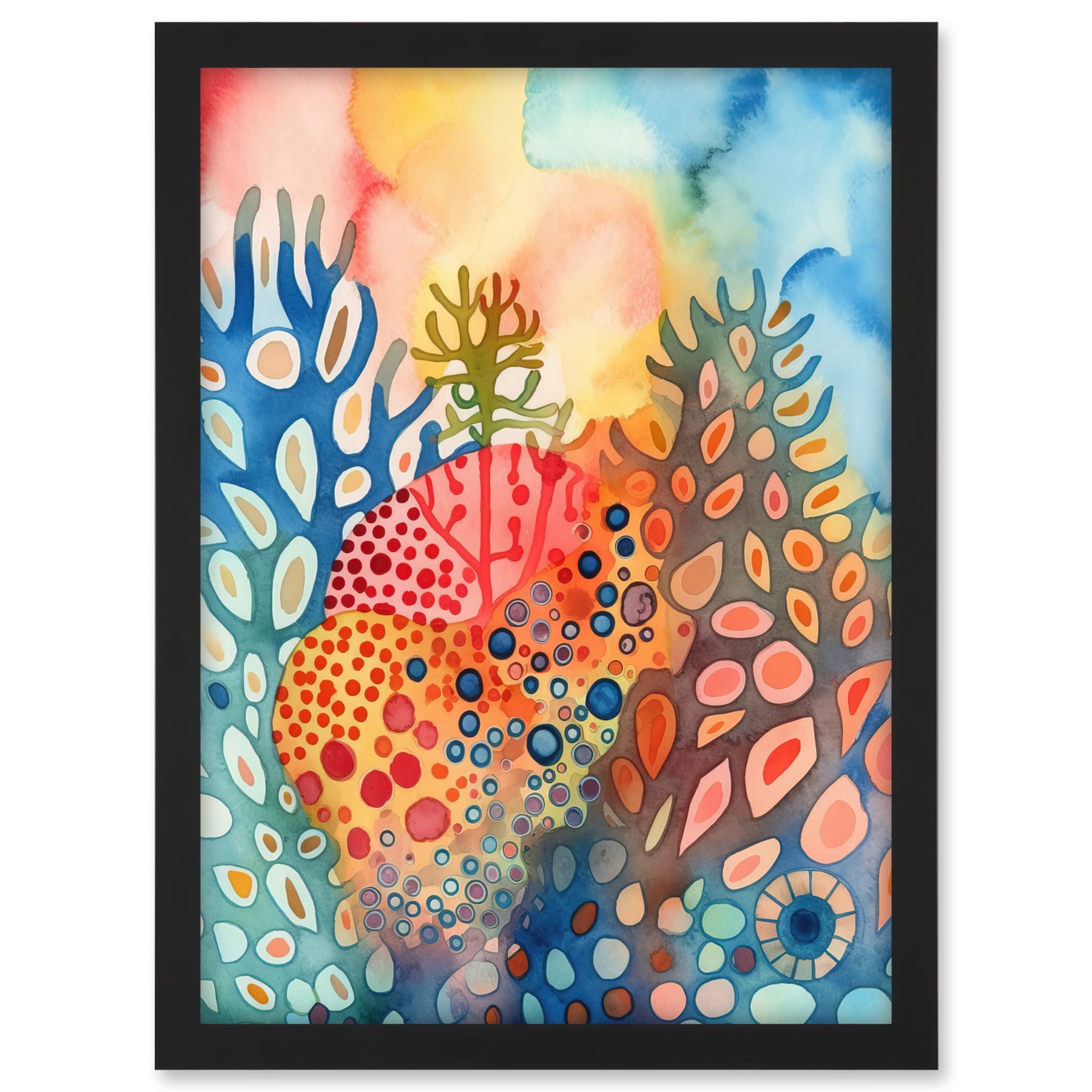 Artery8 Coral Reef Folk Art Watercolour Painting Artwork Framed A3 Wall Art Print