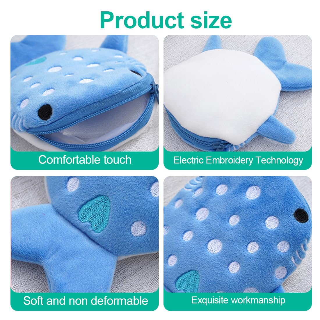 2 pcs Porte monnaie en forme de requin petit portefeuille en peluche porte monnaie avec porte clés en chaîne mini sac à écouteurs pochette exquise