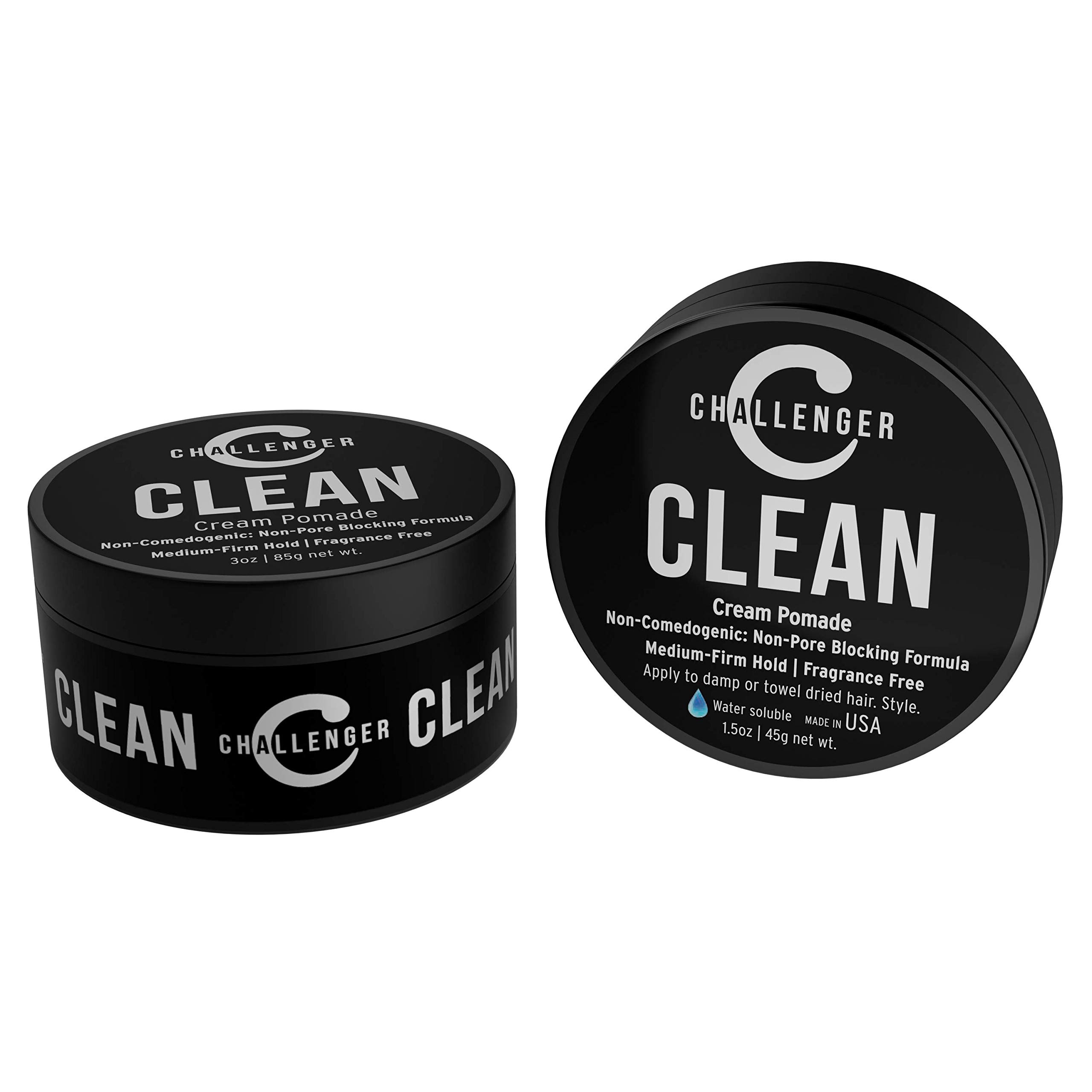 ChallengerFragrance Free Cream Pomade Combo | Non-Comedogenic Styling Product | Unscented Hair Gel | Medium Firm Hold & Clean Ingredients | For All Hair Types | 3oz and 1.5oz Jars
